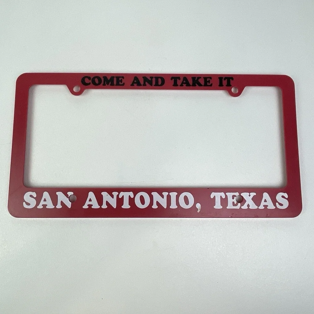 San Antonio Come And Take‎ It Plastic License Plate Frame Red Texas